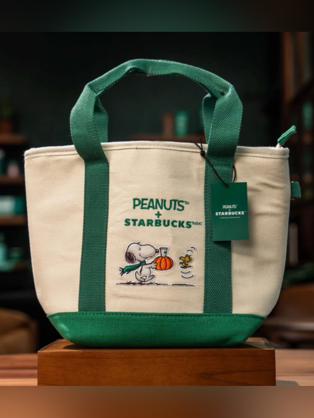 BNWT Starbucks x Peanuts Green & Cream Canvas Tote Bag